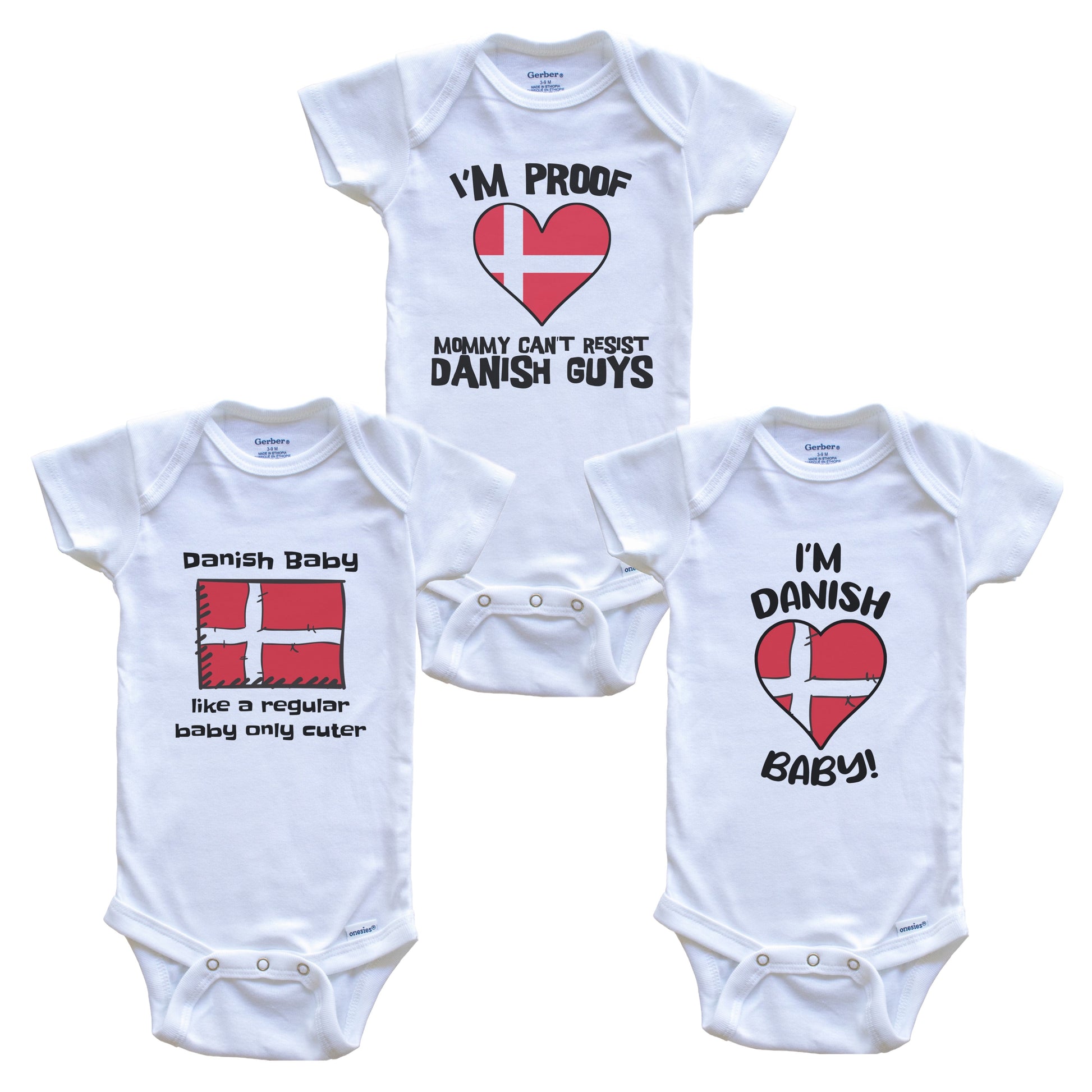 Dad is Danish Baby Bodysuits Funny Denmark Flag 3 Piece Gift Set