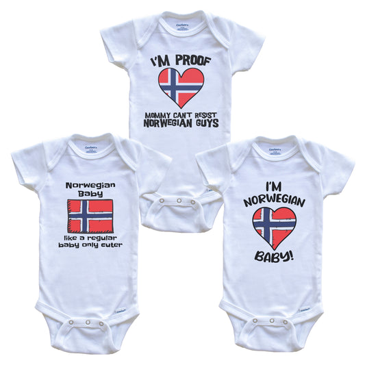 Dad is Norwegian Baby Bodysuits Funny Norway Flag 3 Piece Gift Set