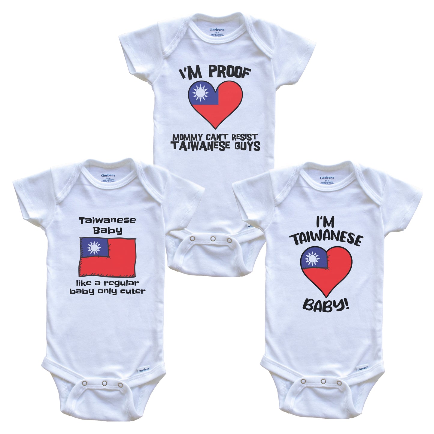 Dad is Taiwanese Baby Bodysuits Funny Taiwan Flag 3 Piece Gift Set