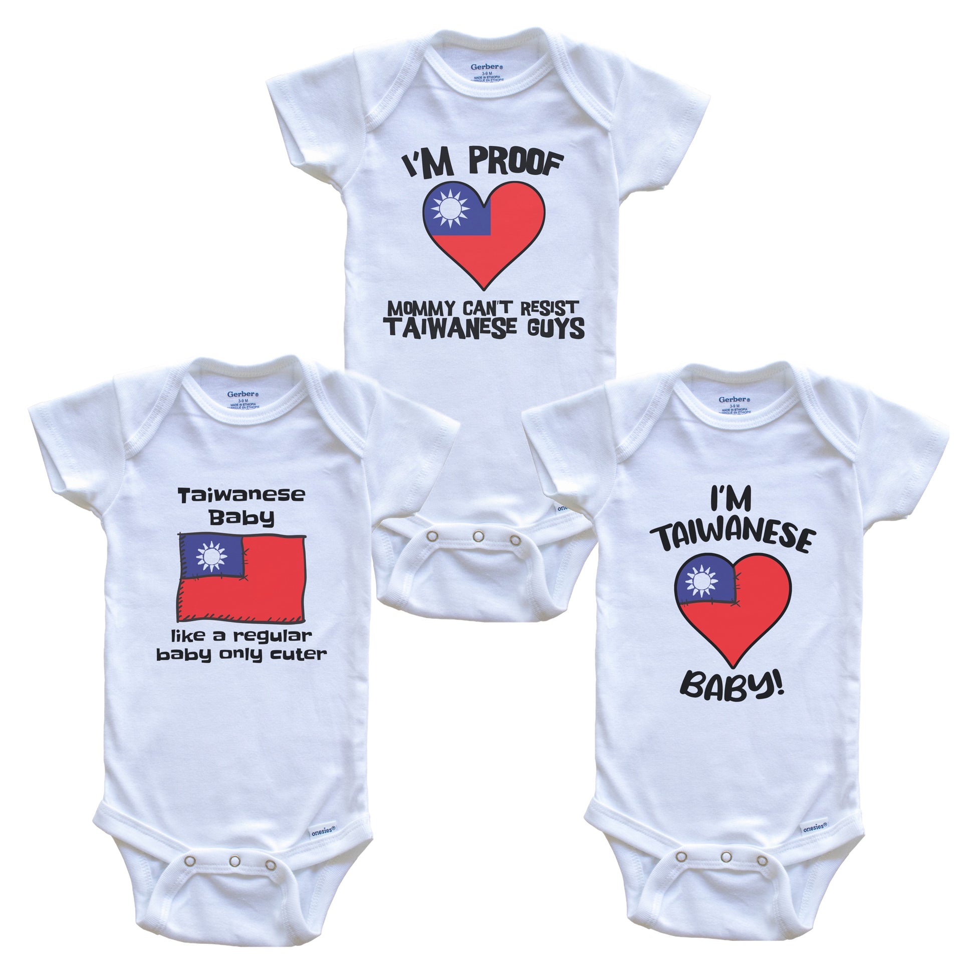 Dad is Taiwanese Baby Bodysuits Funny Taiwan Flag 3 Piece Gift Set