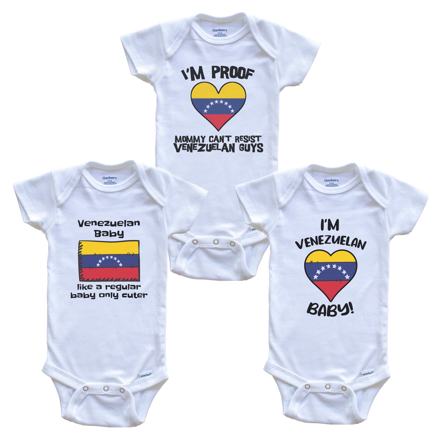 Dad is Venezuelan Baby Bodysuits Funny Venezuela Flag 3 Piece Gift Set