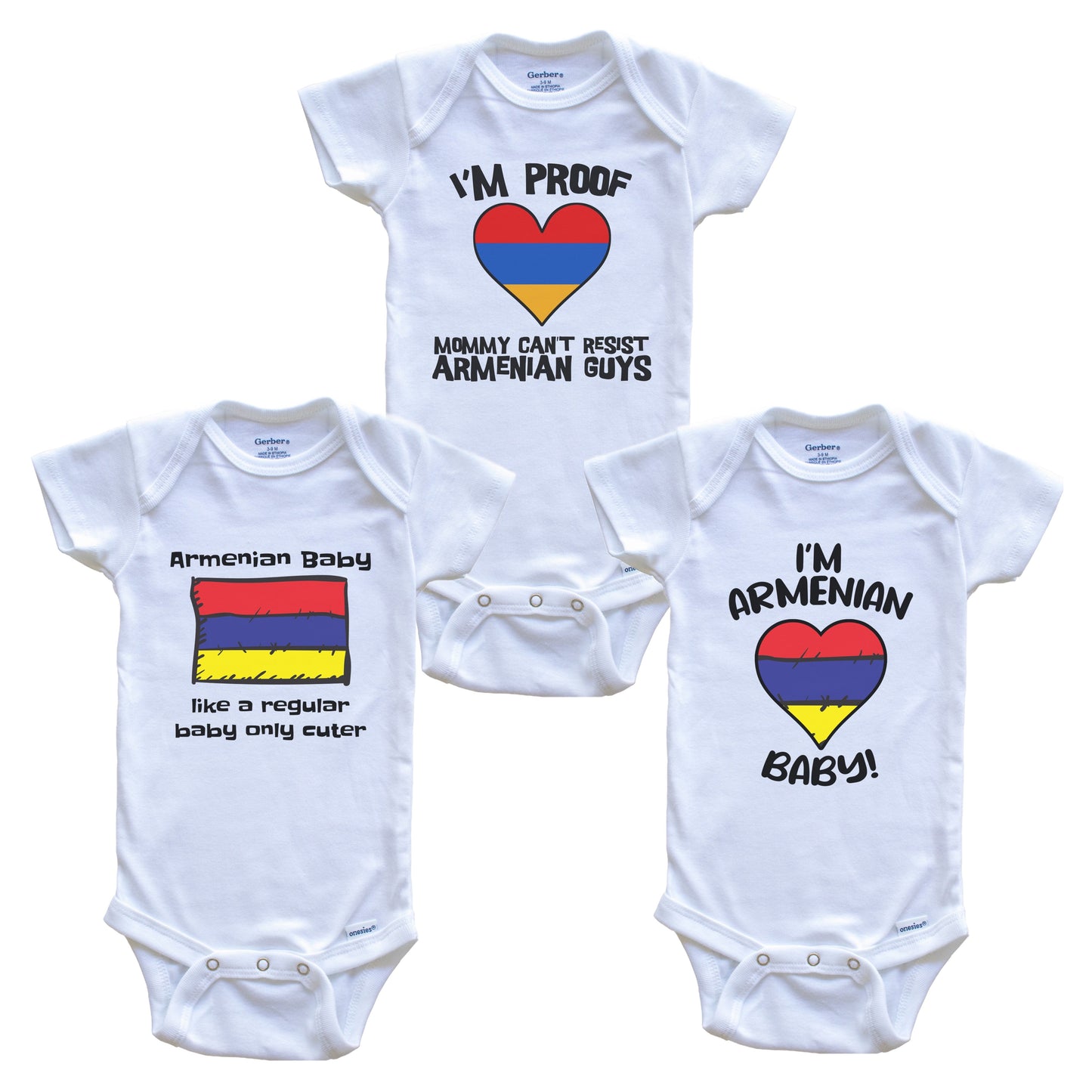 Dad is Armenian Baby Bodysuits Funny Armenia Flag 3 Piece Gift Set