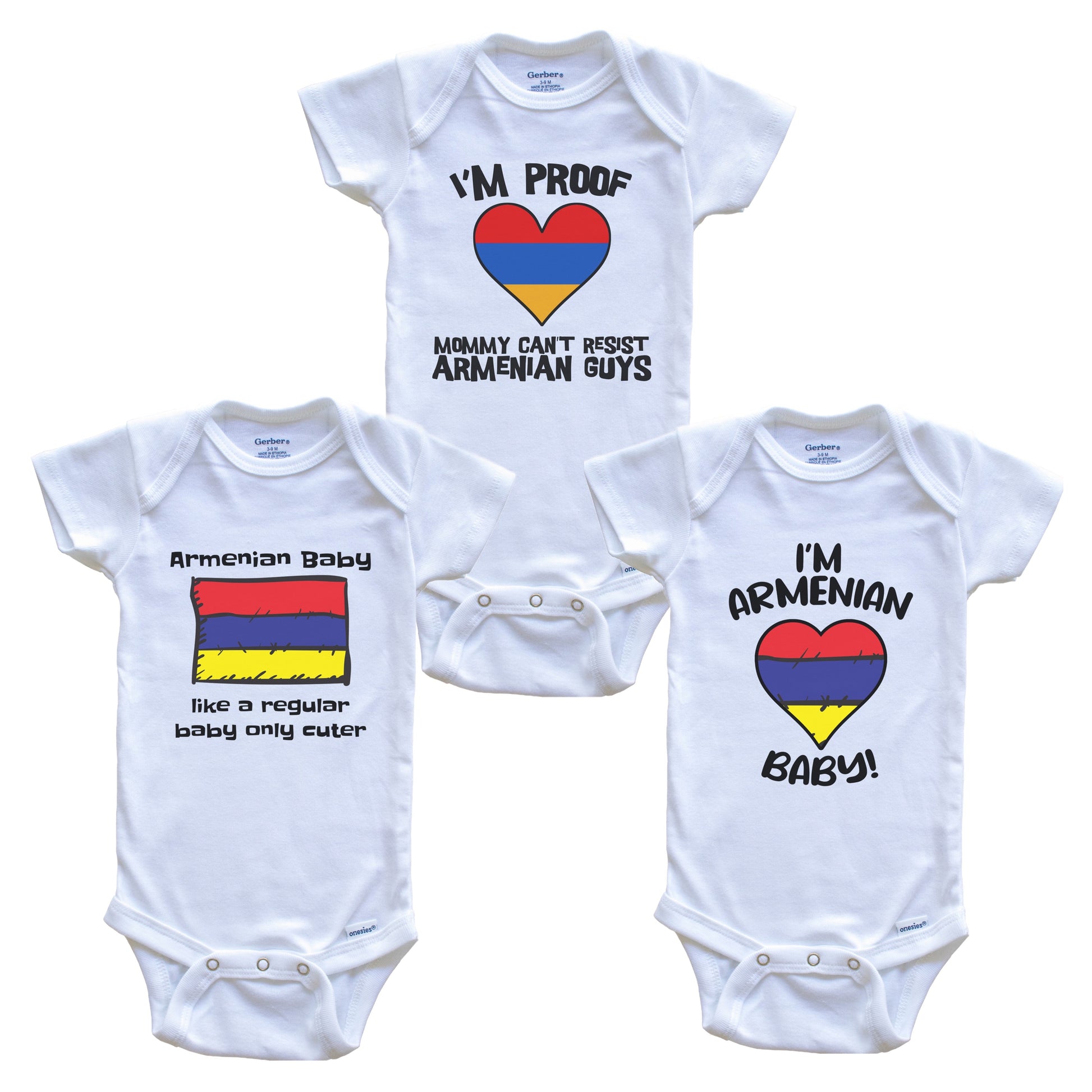 Dad is Armenian Baby Bodysuits Funny Armenia Flag 3 Piece Gift Set