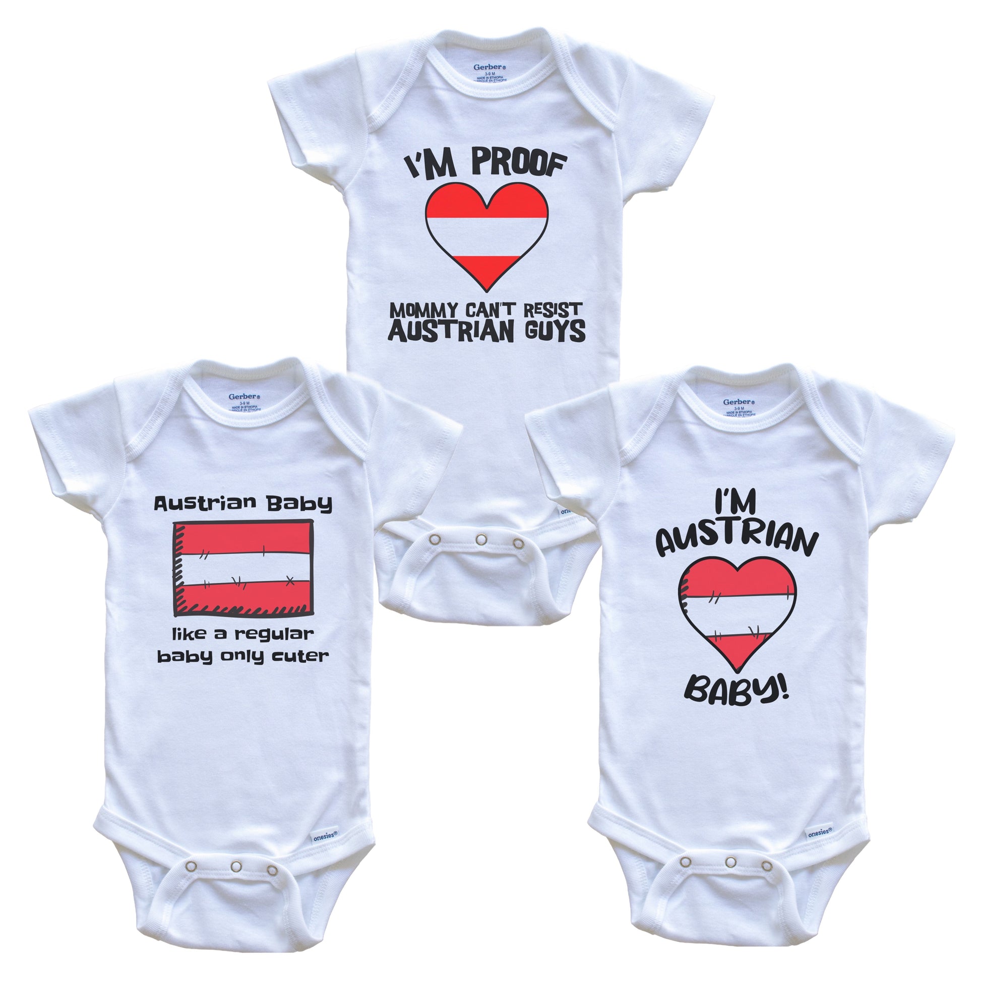 Dad is Austrian Baby Bodysuits Funny Austria Flag 3 Piece Gift Set