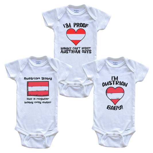 Dad is Austrian Baby Bodysuits Funny Austria Flag 3 Piece Gift Set