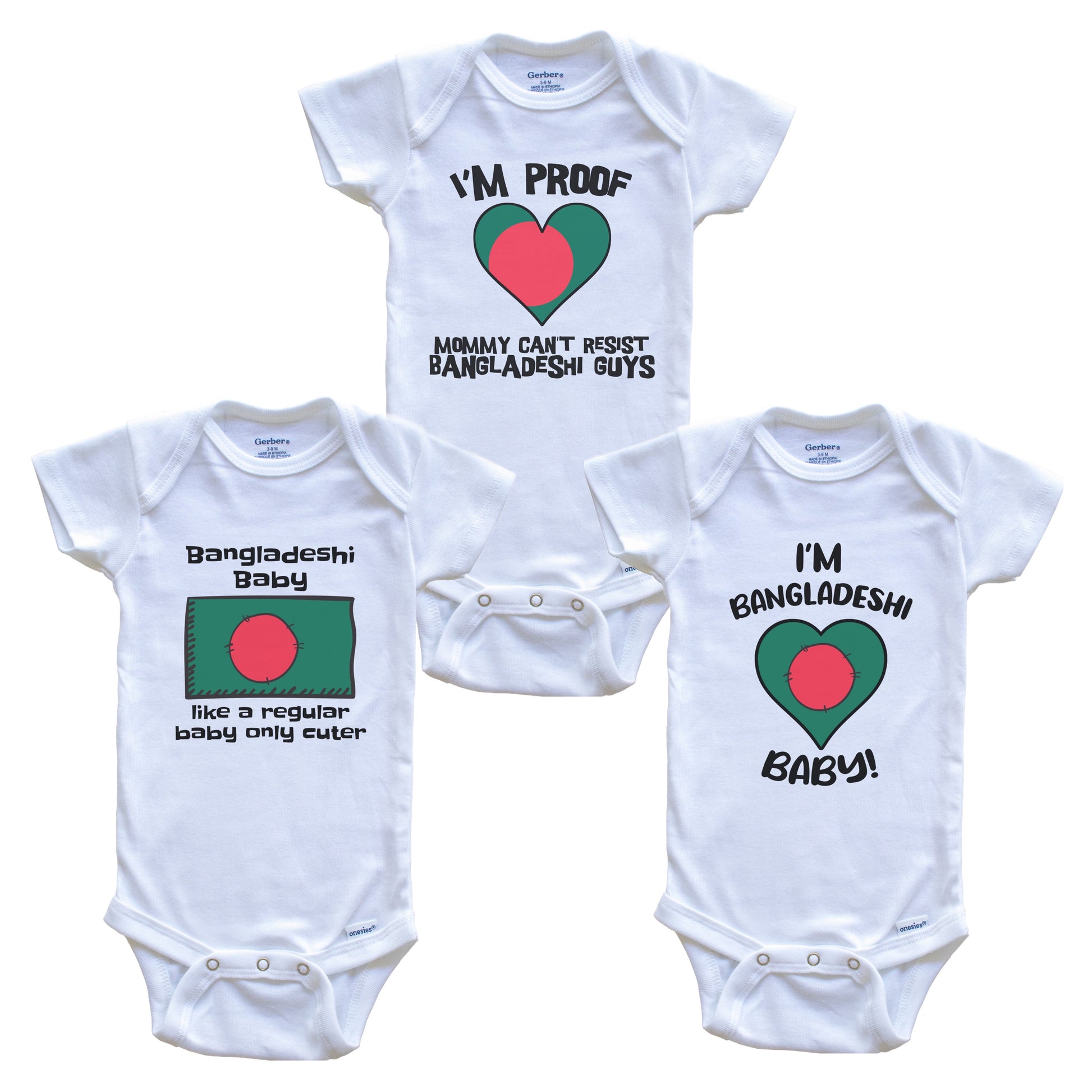 Dad is Bangladeshi Baby Bodysuits Funny Bangladesh Flag 3 Piece Gift Set