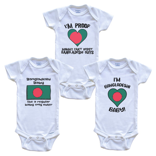 Dad is Bangladeshi Baby Bodysuits Funny Bangladesh Flag 3 Piece Gift Set