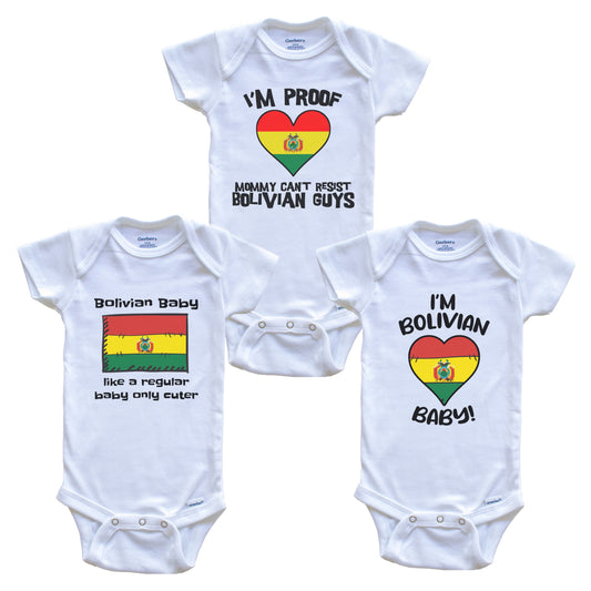 Dad is Bolivian Baby Bodysuits Funny Bolivia Flag 3 Piece Gift Set