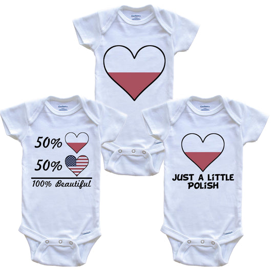 Polish American Heart Flag Baby Bodysuit Bundle (3 Piece Set)