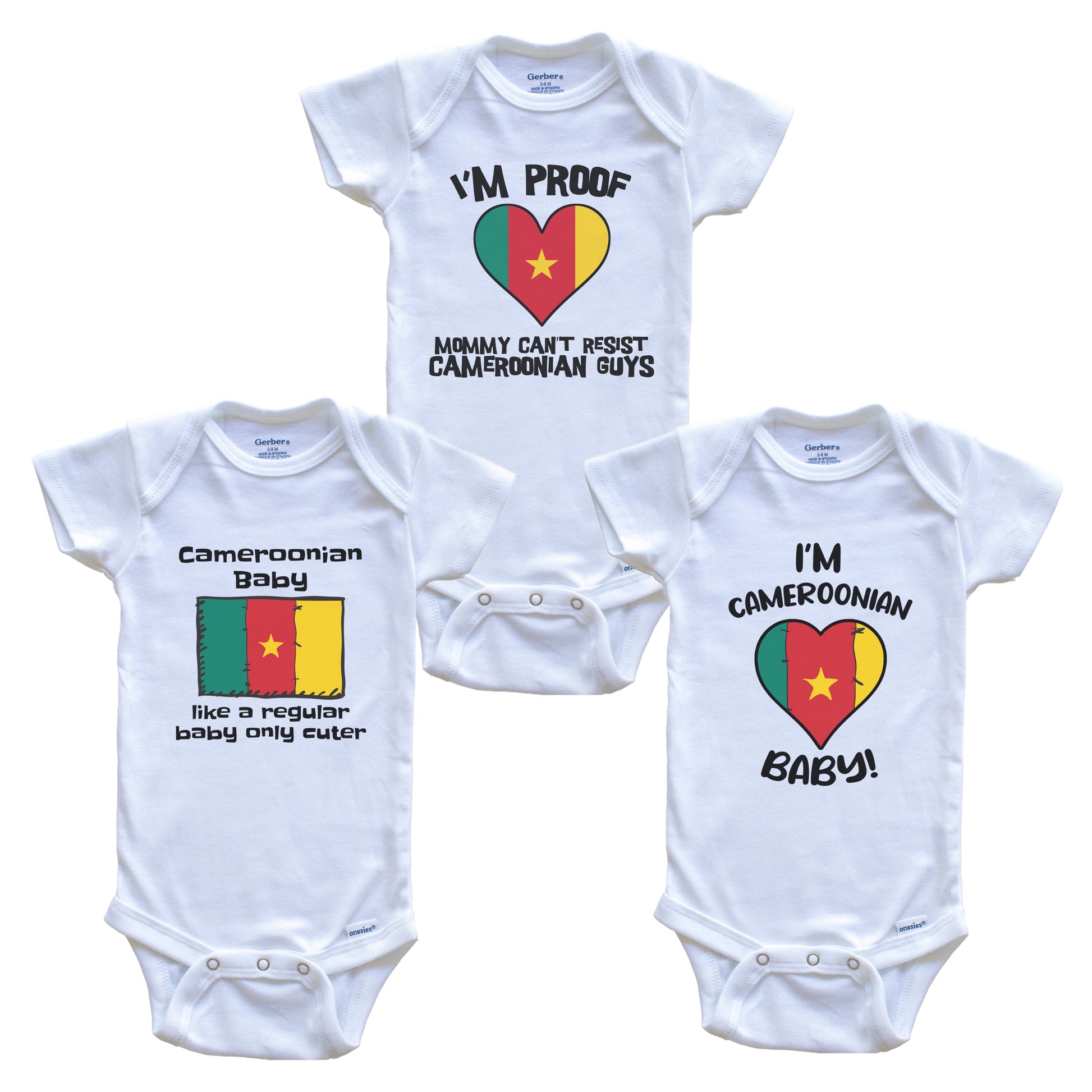 Dad is Cameroonian Baby Bodysuits Funny Cameroon Flag 3 Piece Gift Set