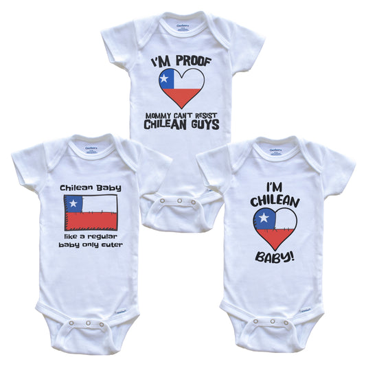 Dad is Chilean Baby Bodysuits Funny Chile Flag 3 Piece Gift Set