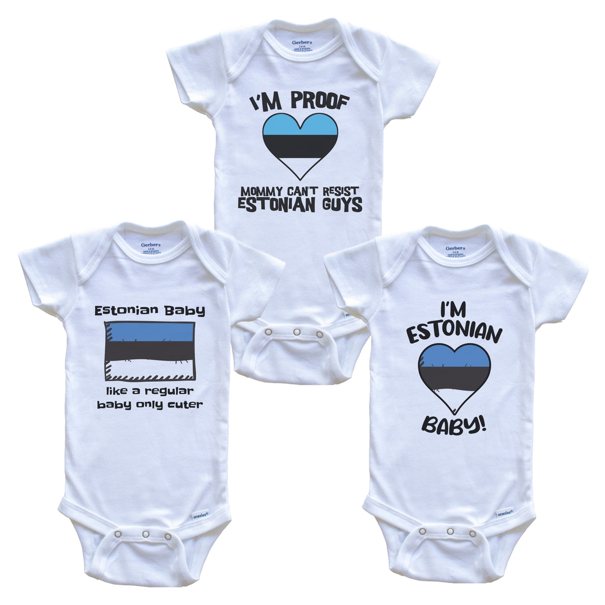 Dad is Estonian Baby Bodysuits Funny Estonia Flag 3 Piece Gift Set