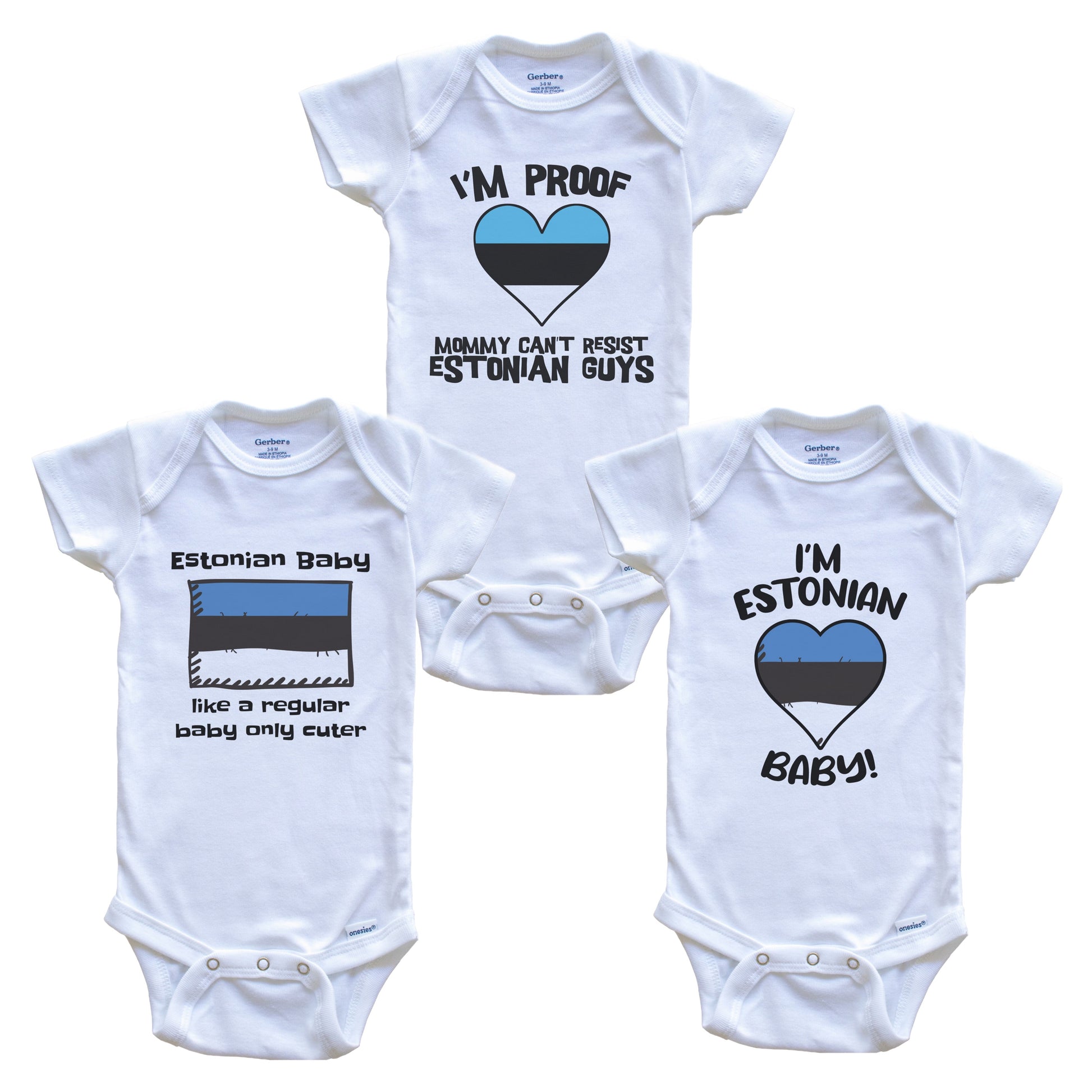 Dad is Estonian Baby Bodysuits Funny Estonia Flag 3 Piece Gift Set