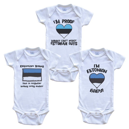 Dad is Estonian Baby Bodysuits Funny Estonia Flag 3 Piece Gift Set