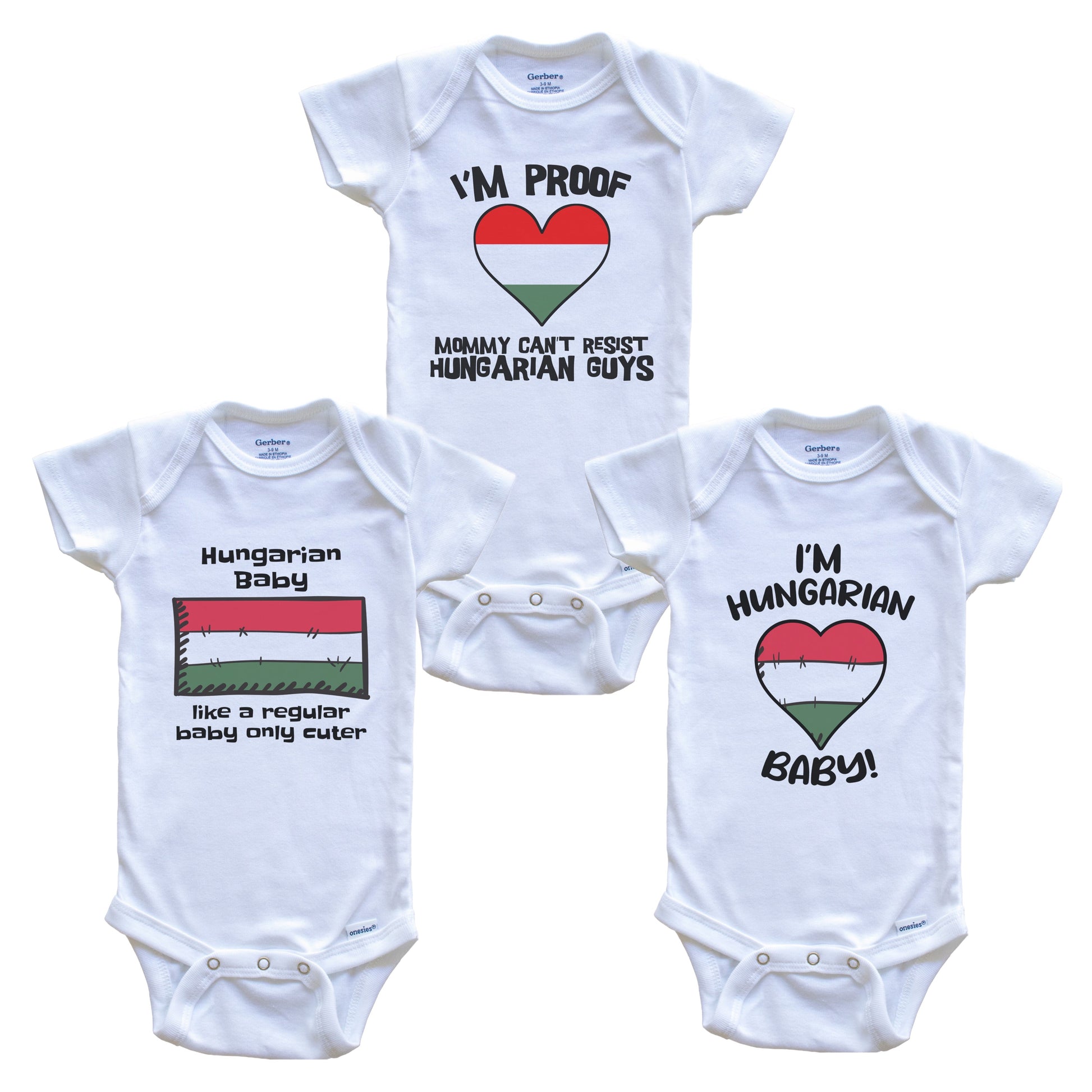 Dad is Hungarian Baby Bodysuits Funny Hungary Flag 3 Piece Gift Set