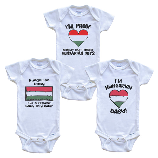 Dad is Hungarian Baby Bodysuits Funny Hungary Flag 3 Piece Gift Set