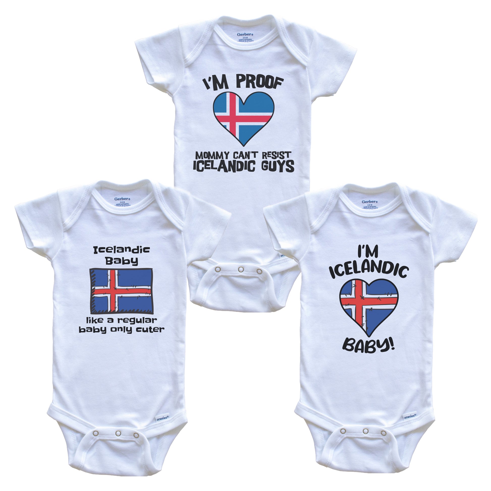 Dad is Icelandic Baby Bodysuits Funny Iceland Flag 3 Piece Gift Set