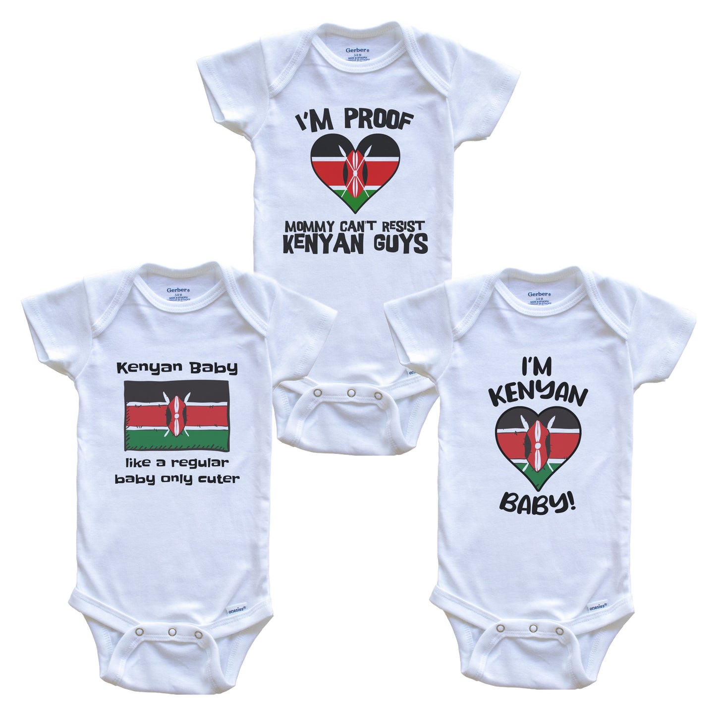 Dad is Kenyan Baby Bodysuits Funny Kenya Flag 3 Piece Gift Set
