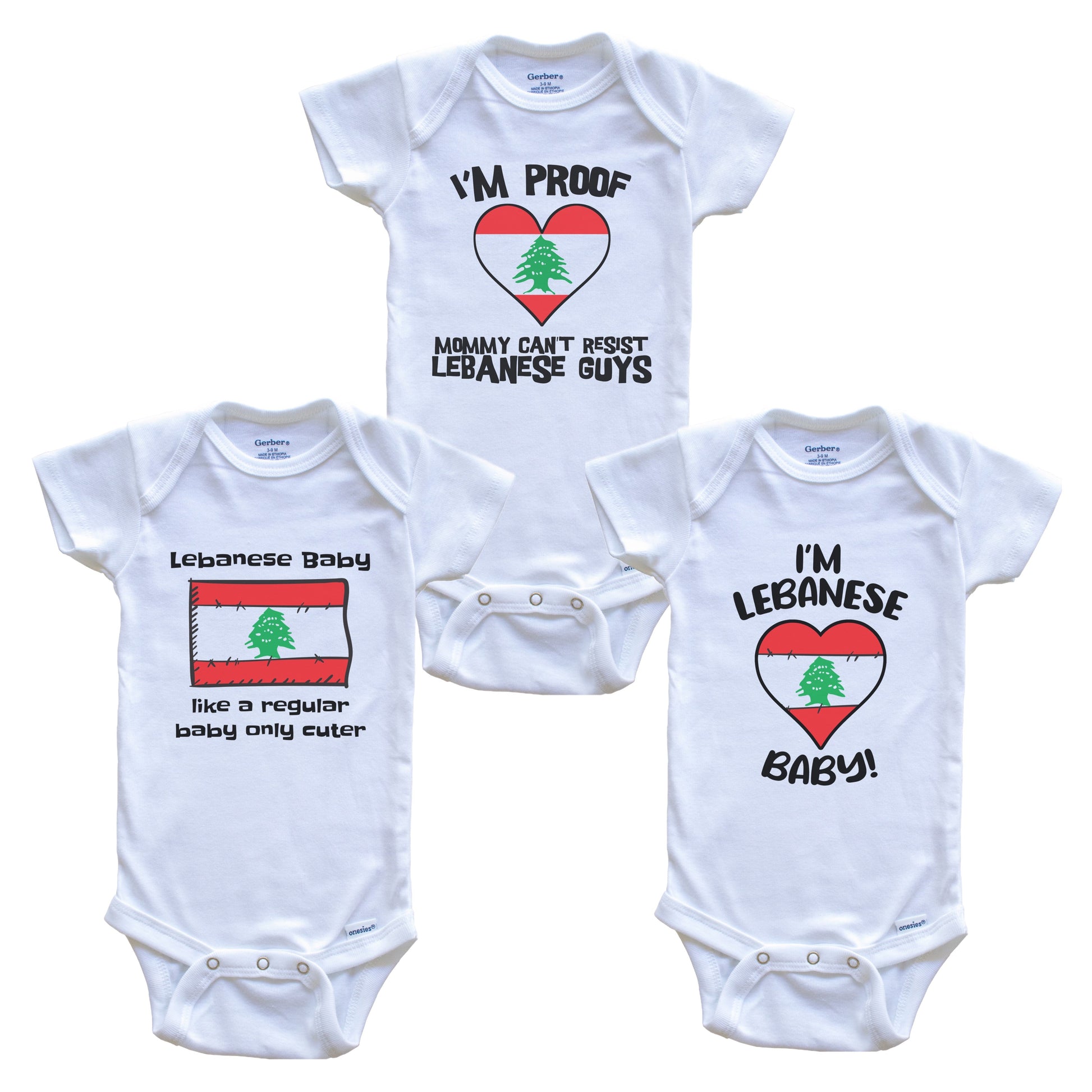 Dad is Lebanese Baby Bodysuits Funny Lebanon Flag 3 Piece Gift Set