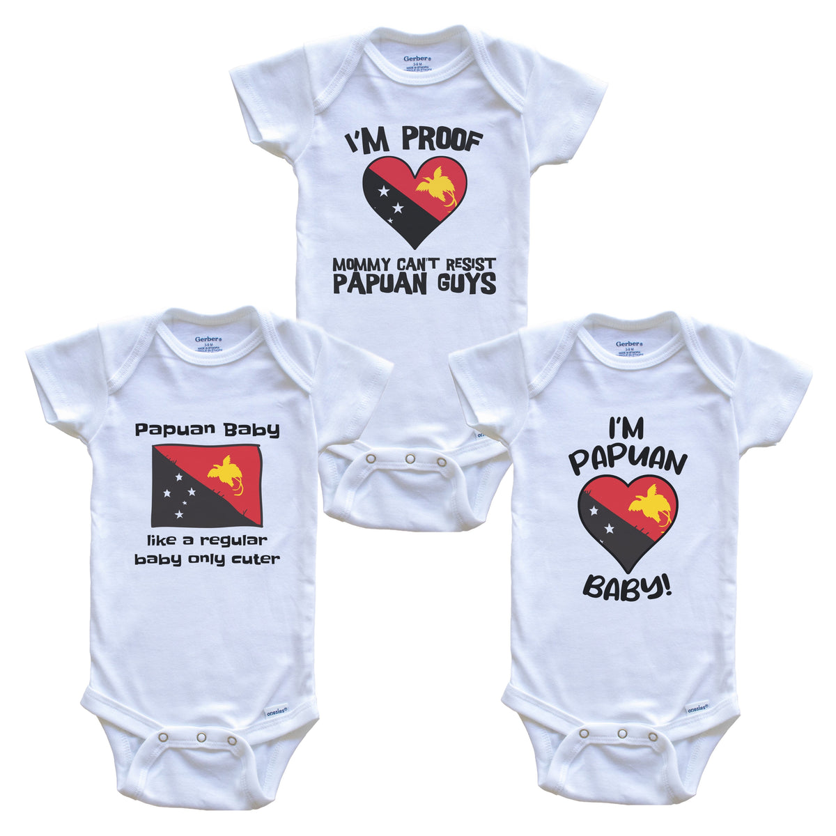 Dad is Papuan Baby Bodysuits Funny Papua New Guinea Flag 3 Piece Gift Set