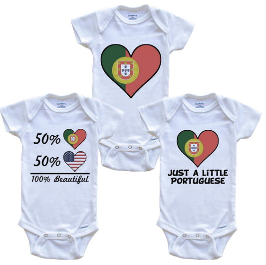 Portuguese American Heart Flag Baby Bodysuit Bundle (3 Piece Set)