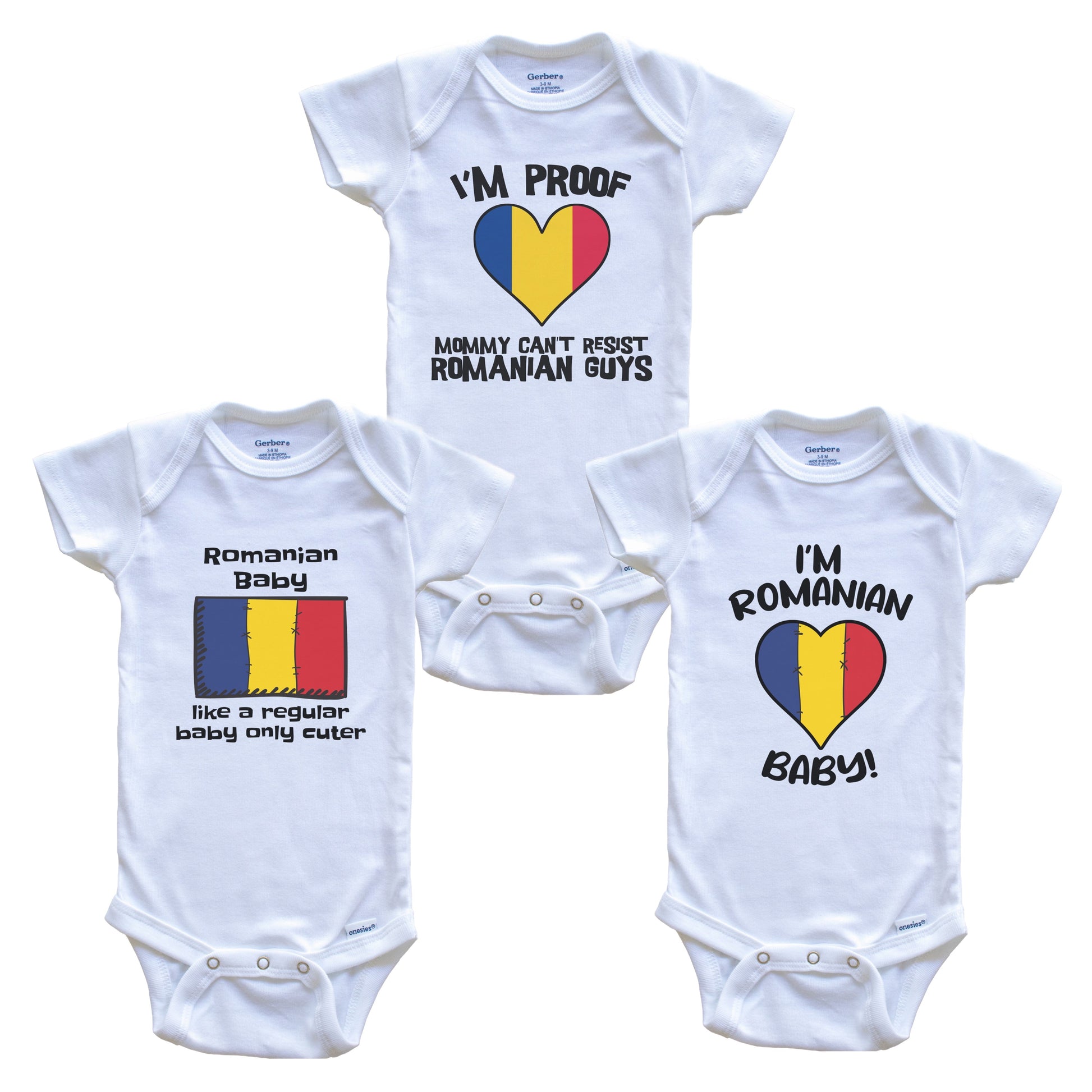 Dad is Romanian Baby Bodysuits Funny Romania Flag 3 Piece Gift Set