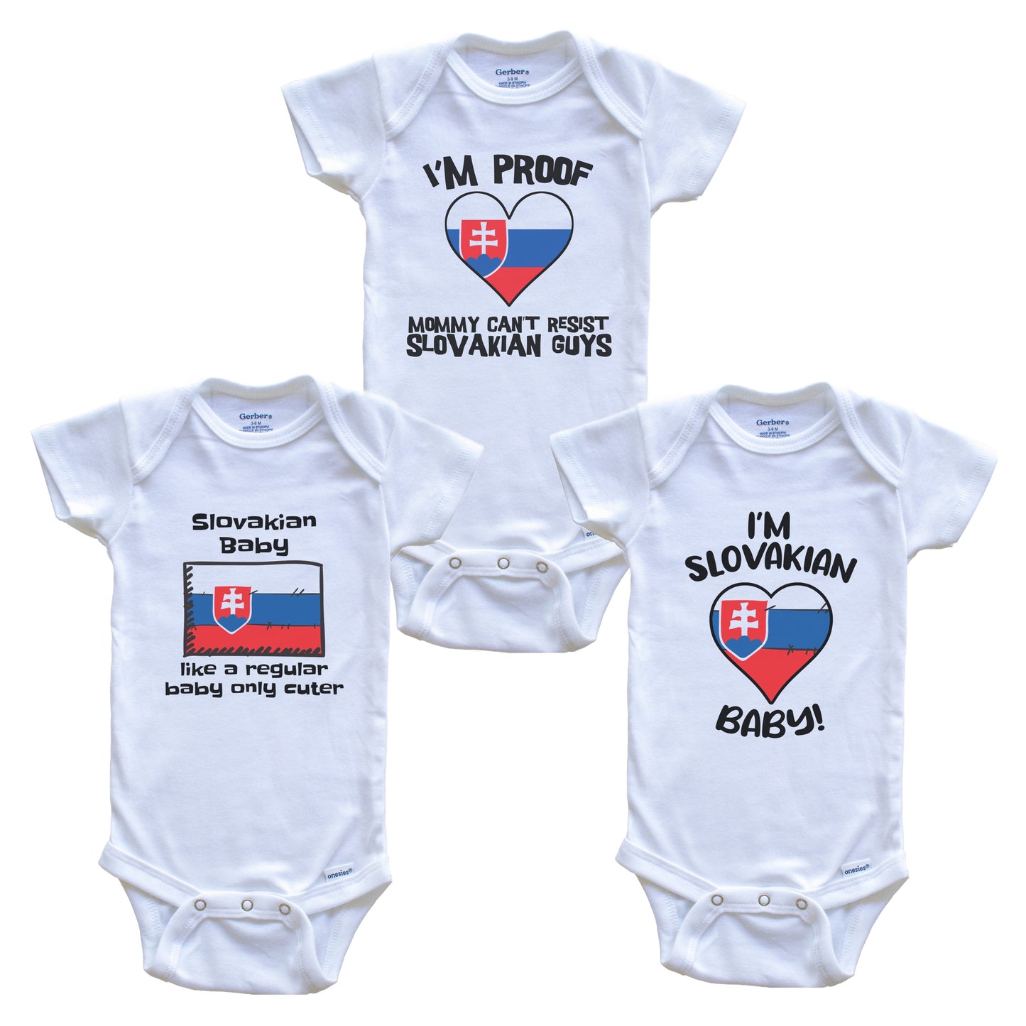 Dad is Slovakian Baby Bodysuits Funny Slovakia Flag 3 Piece Gift Set