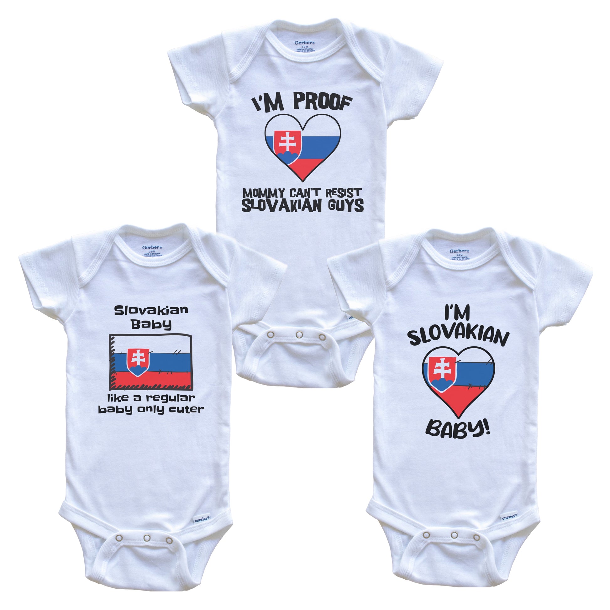 Dad is Slovakian Baby Bodysuits Funny Slovakia Flag 3 Piece Gift Set