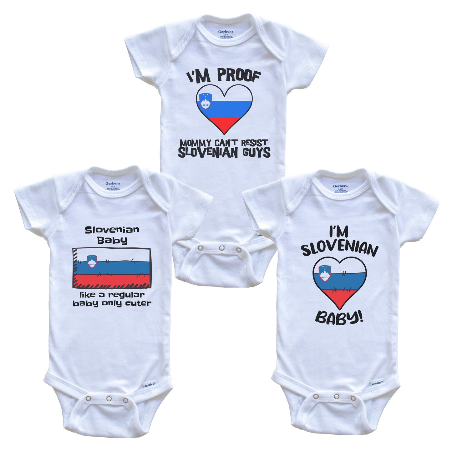 Dad is Slovenian Baby Bodysuits Funny Slovenia Flag 3 Piece Gift Set