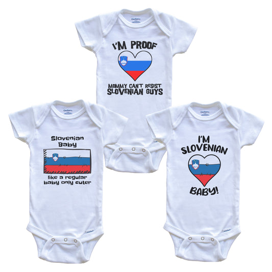 Dad is Slovenian Baby Bodysuits Funny Slovenia Flag 3 Piece Gift Set