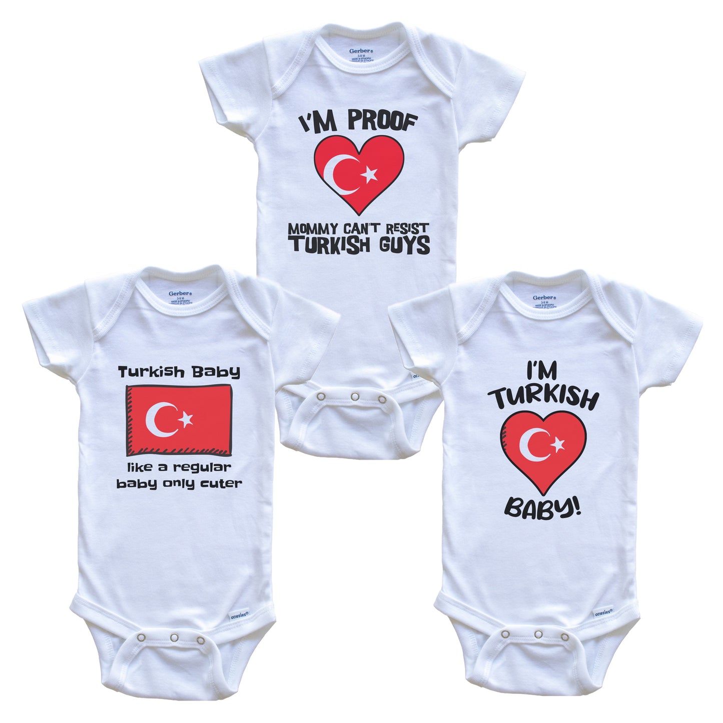 Dad is Turkish Baby Bodysuits Funny Turkey Flag 3 Piece Gift Set