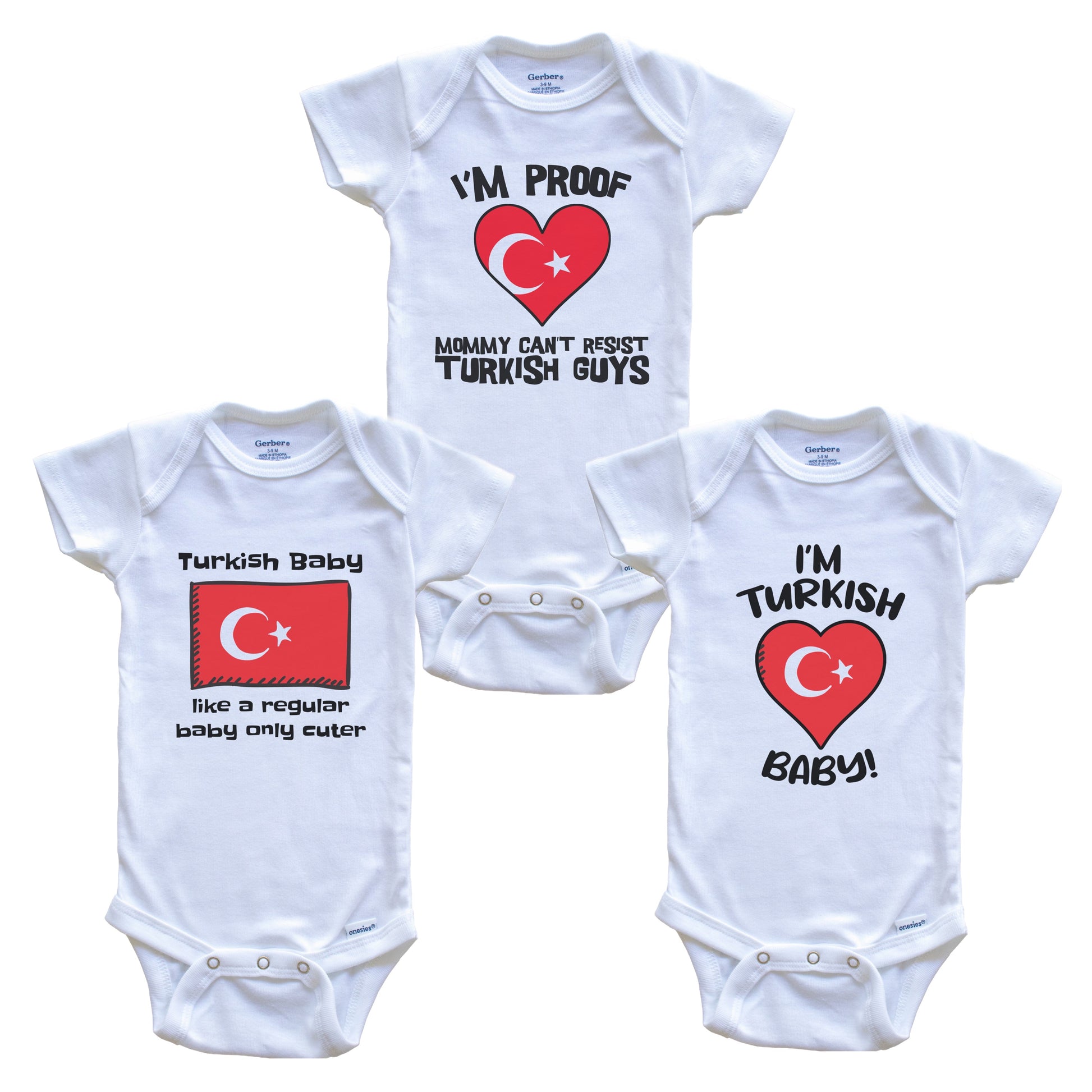 Dad is Turkish Baby Bodysuits Funny Turkey Flag 3 Piece Gift Set