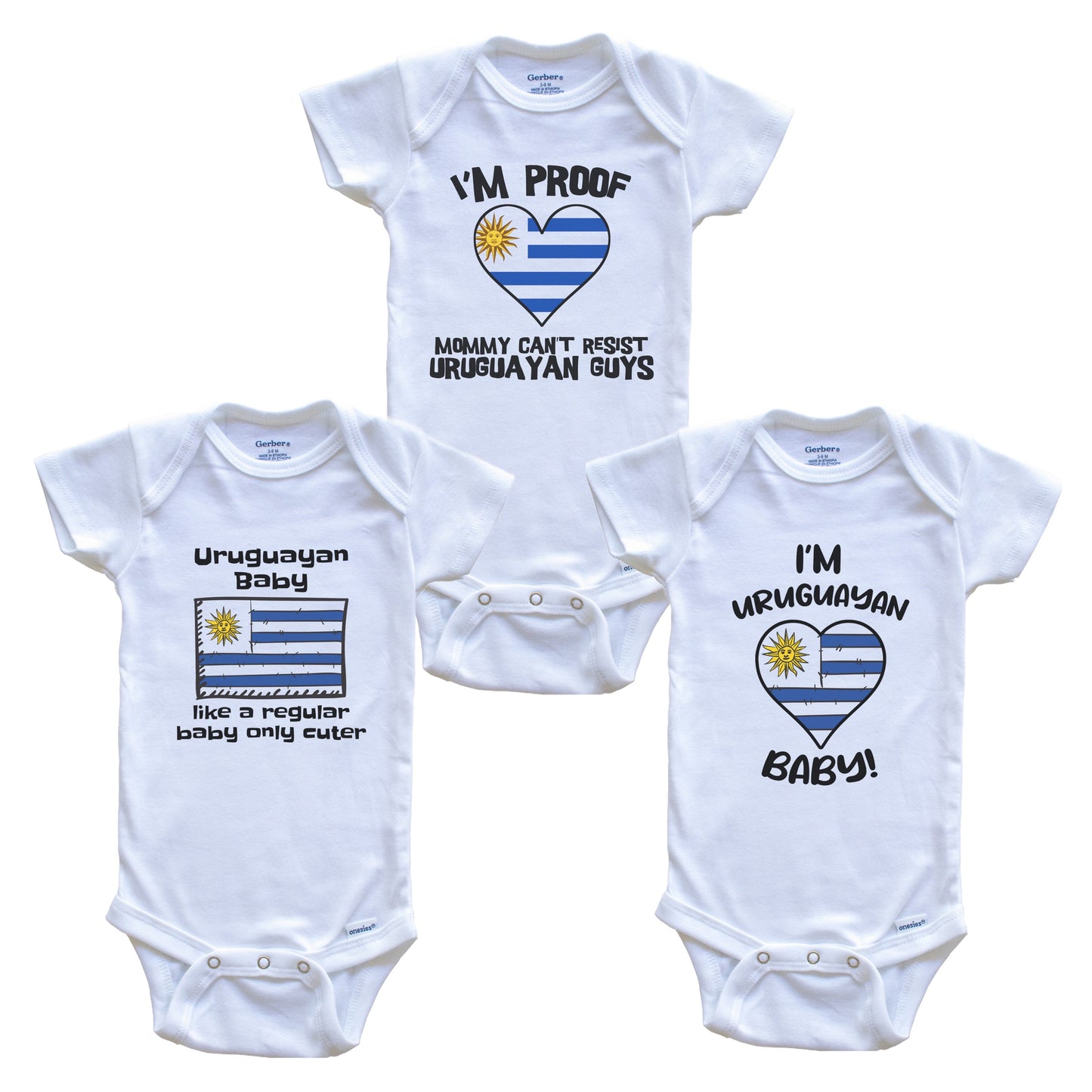 Dad is Uruguayan Baby Bodysuits Funny Uruguay Flag 3 Piece Gift Set