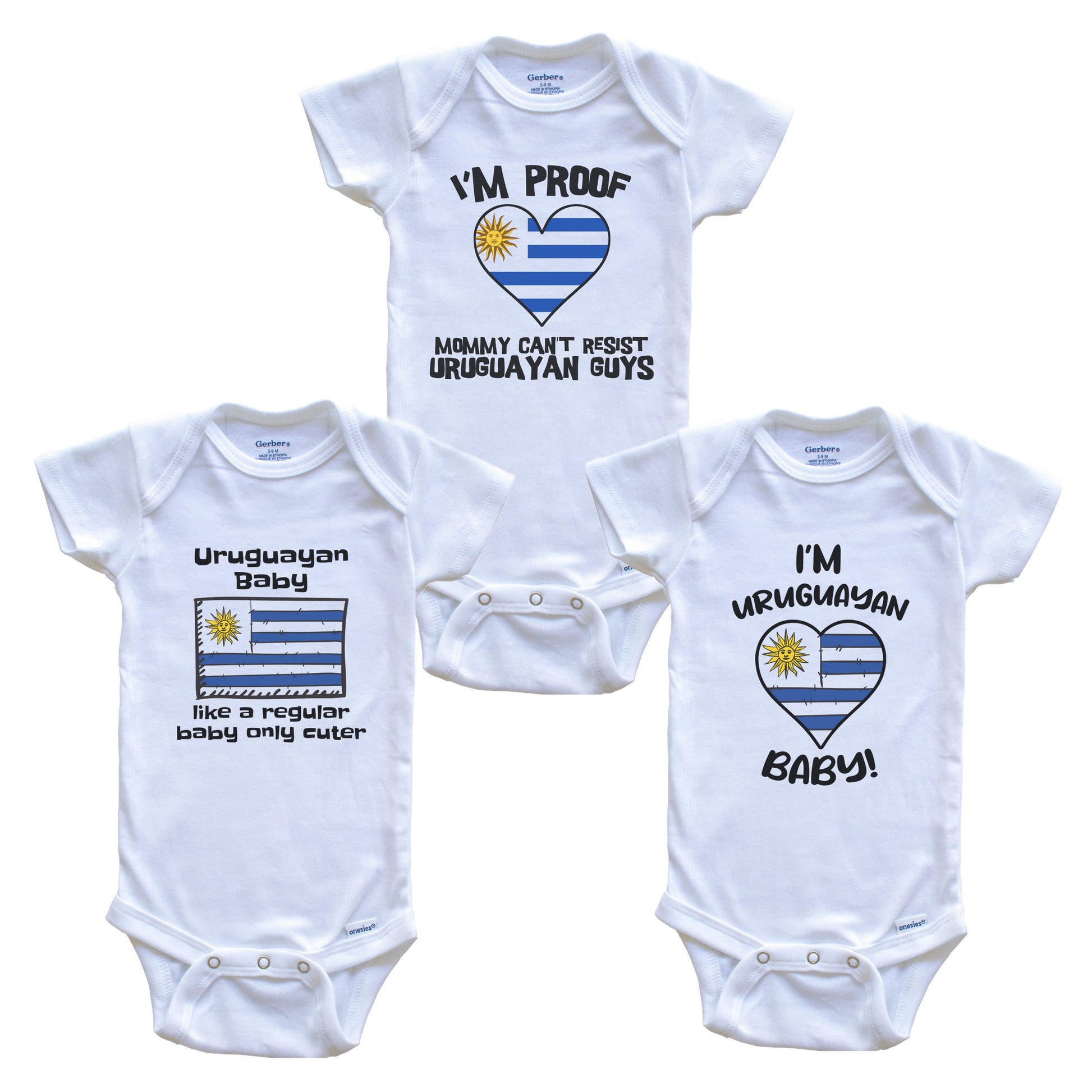 Dad is Uruguayan Baby Bodysuits Funny Uruguay Flag 3 Piece Gift Set