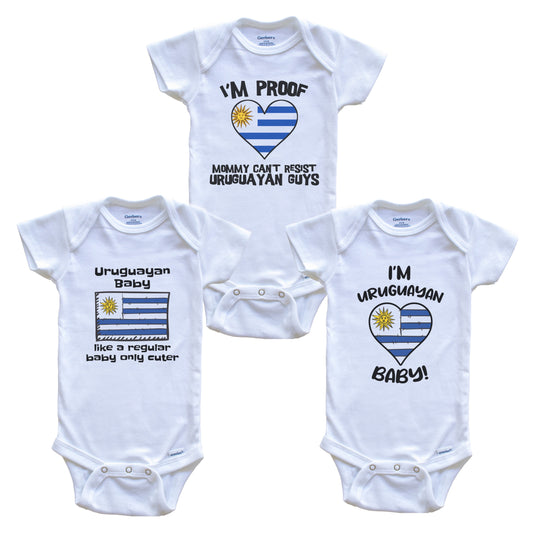 Dad is Uruguayan Baby Bodysuits Funny Uruguay Flag 3 Piece Gift Set