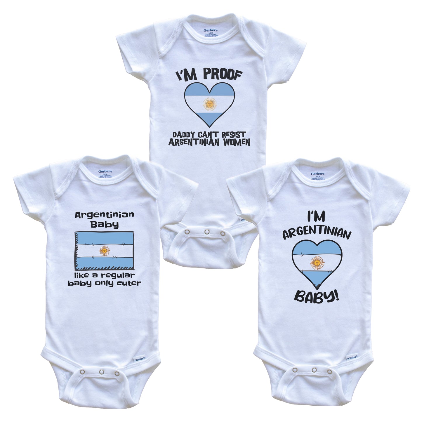 Mom is Argentinian Baby Bodysuits Funny Argentina Flag 3 Piece Gift Set