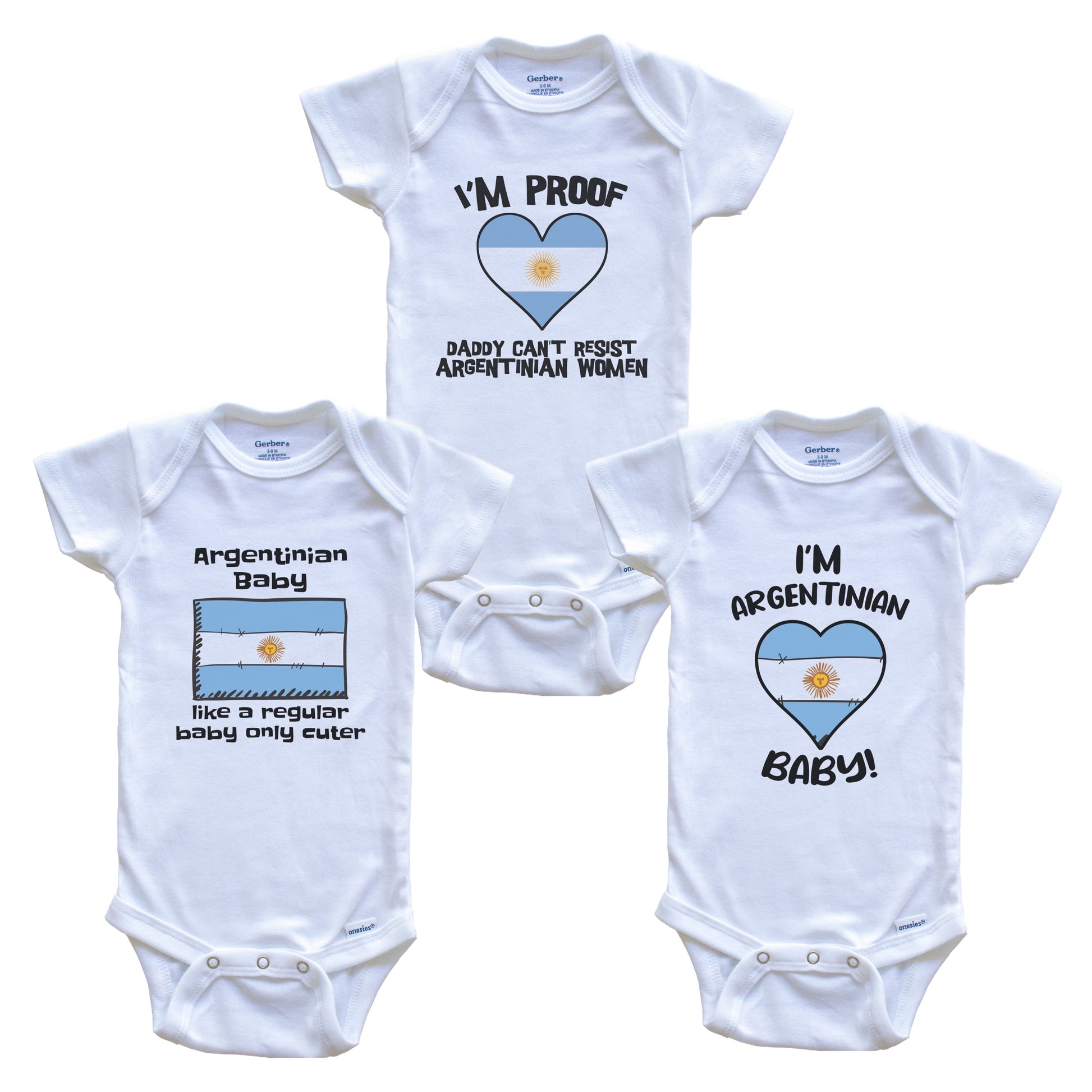 Mom is Argentinian Baby Bodysuits Funny Argentina Flag 3 Piece Gift Set