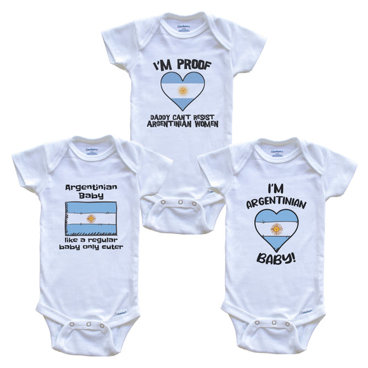 Mom is Argentinian Baby Bodysuits Funny Argentina Flag 3 Piece Gift Set