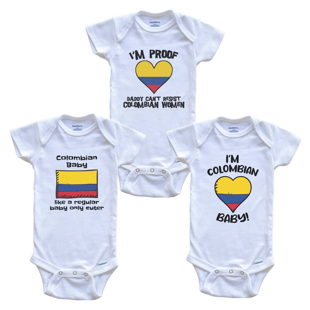 Mom is Colombian Baby Bodysuits Funny Colombia Flag 3 Piece Gift Set