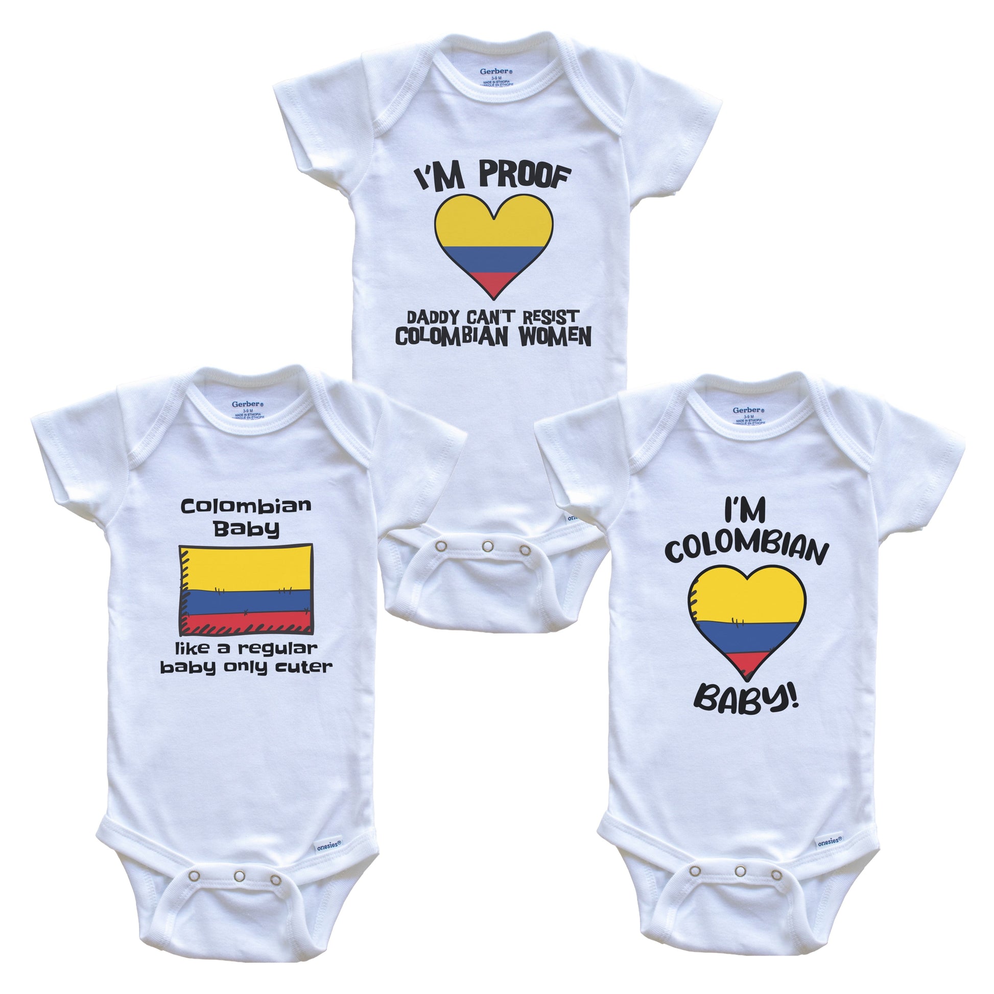 Mom is Colombian Baby Bodysuits Funny Colombia Flag 3 Piece Gift Set