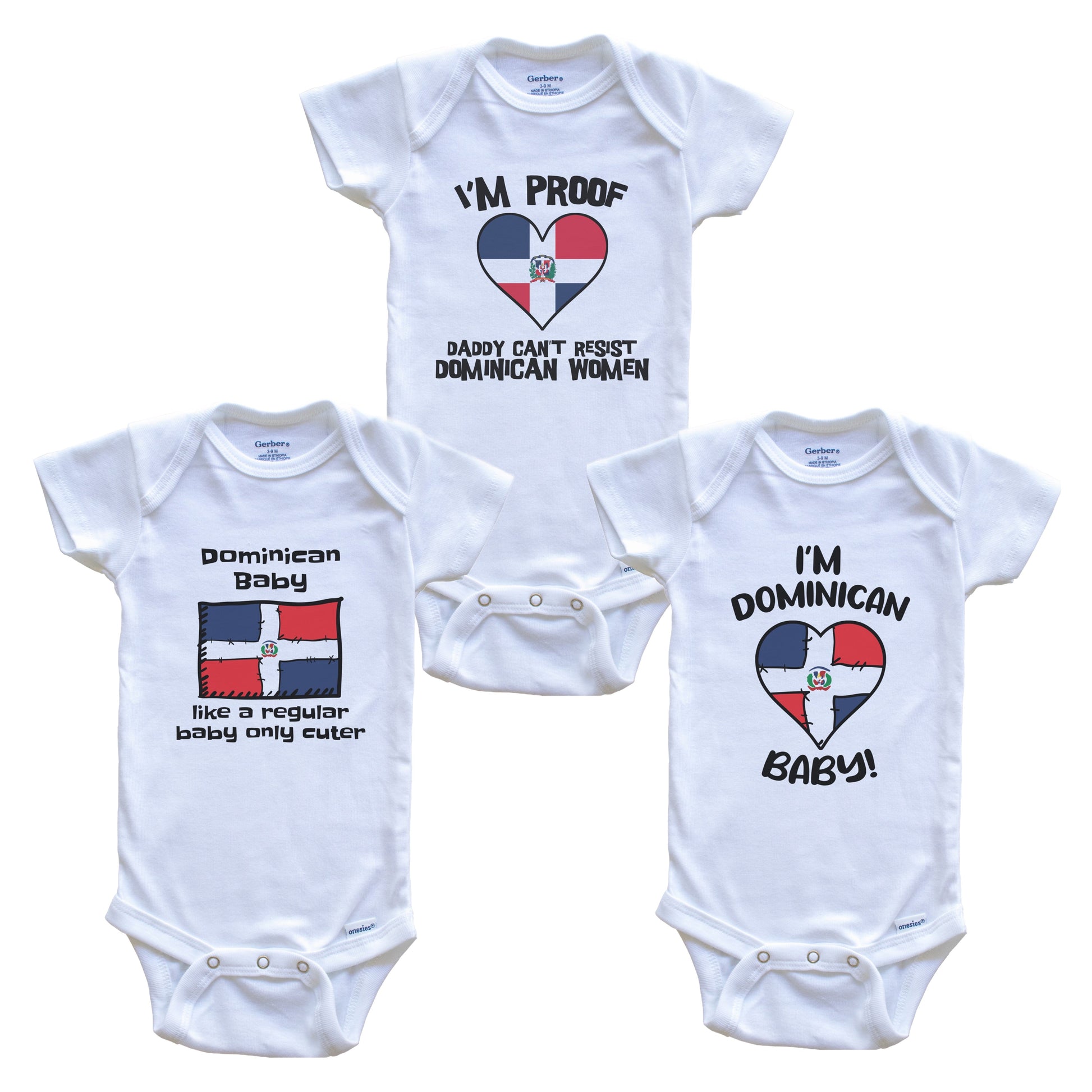 Mom is Dominican Baby Bodysuits Funny Dominican Republic Flag 3 Piece Gift Set