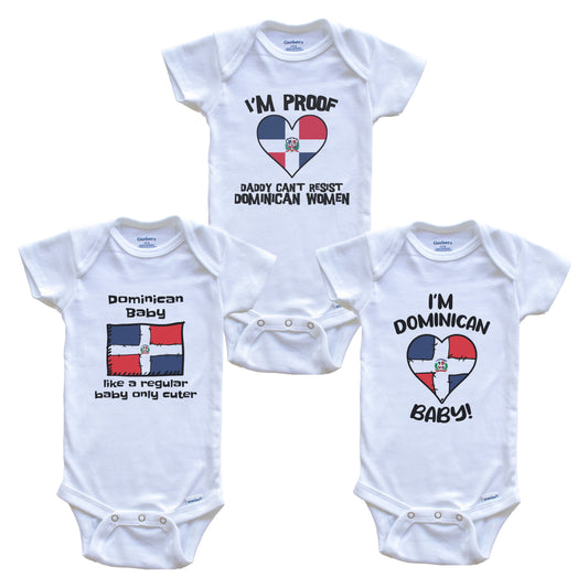 Mom is Dominican Baby Bodysuits Funny Dominican Republic Flag 3 Piece Gift Set