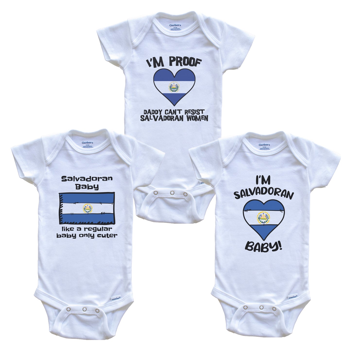 Mom is Salvadoran Baby Bodysuits Funny El Salvador Flag 3 Piece Gift Set