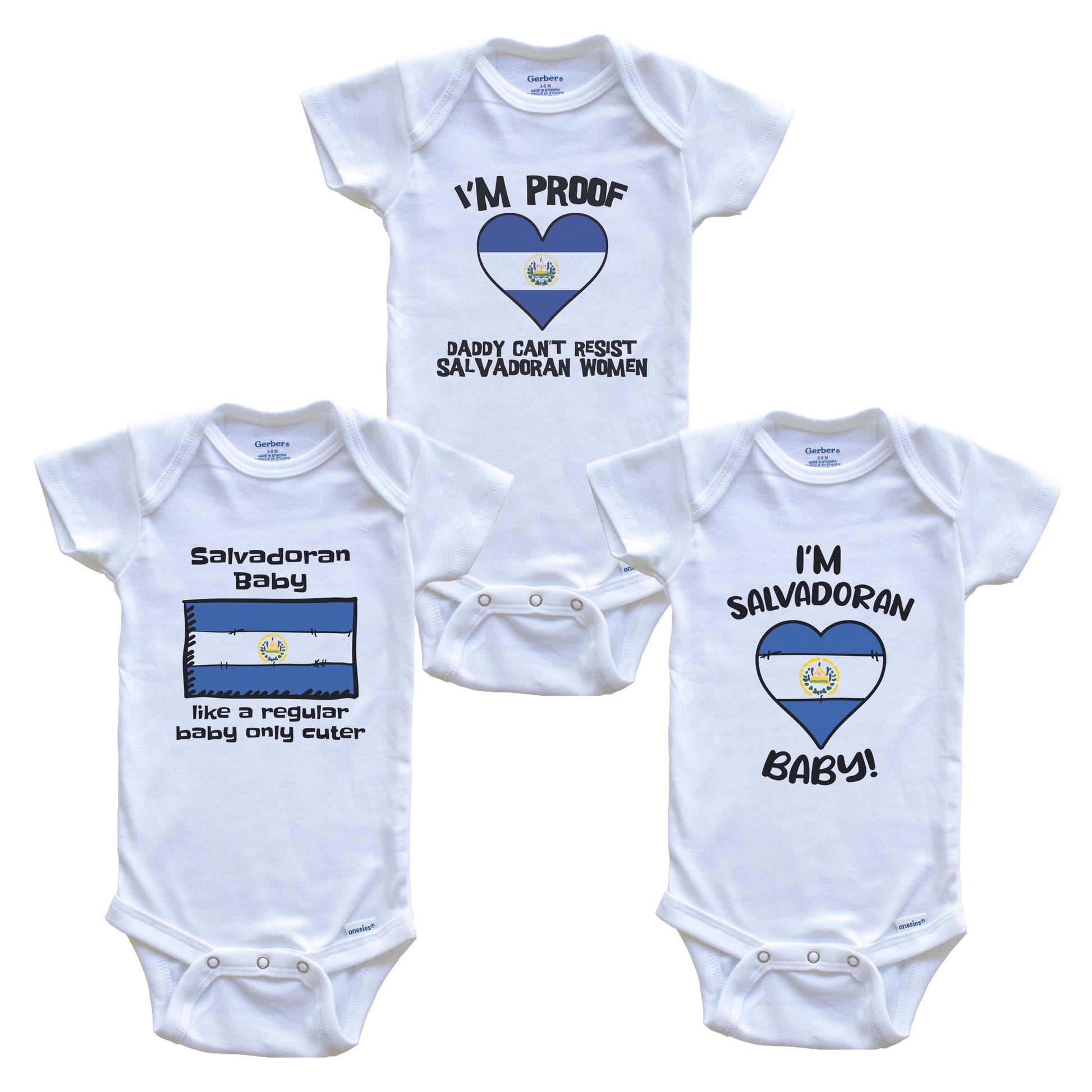 Mom is Salvadoran Baby Bodysuits Funny El Salvador Flag 3 Piece Gift Set
