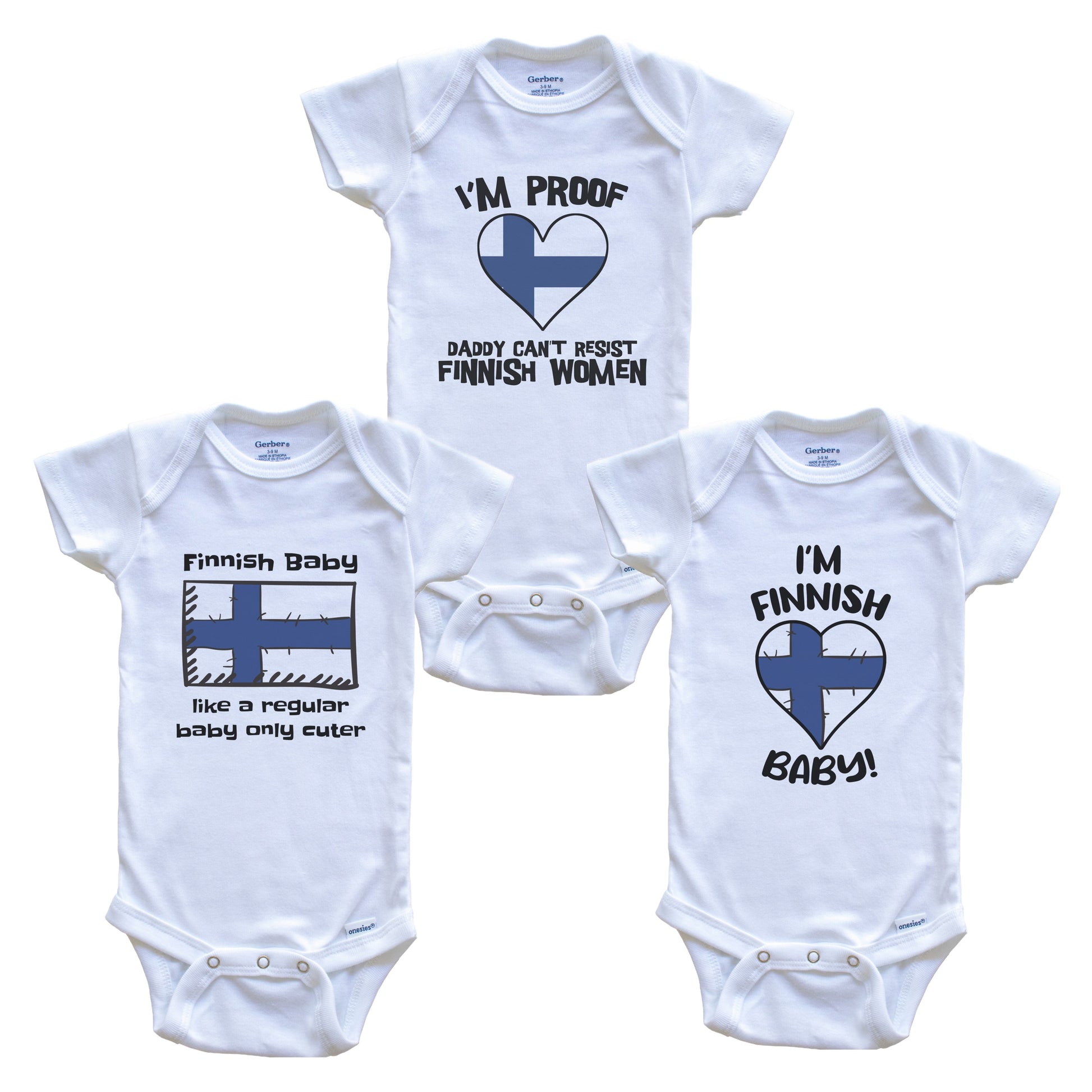 Mom is Finnish Baby Bodysuits Funny Finland Flag 3 Piece Gift Set