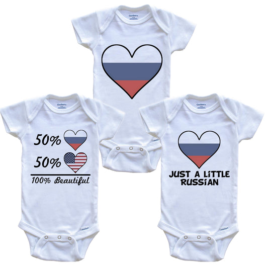 Russian American Heart Flag Baby Bodysuit Bundle (3 Piece Set)