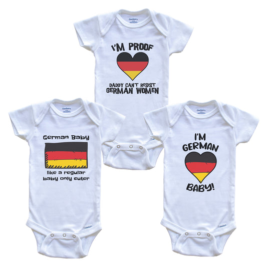 Mom is German Baby Bodysuits Funny Germany Flag 3 Piece Gift Set
