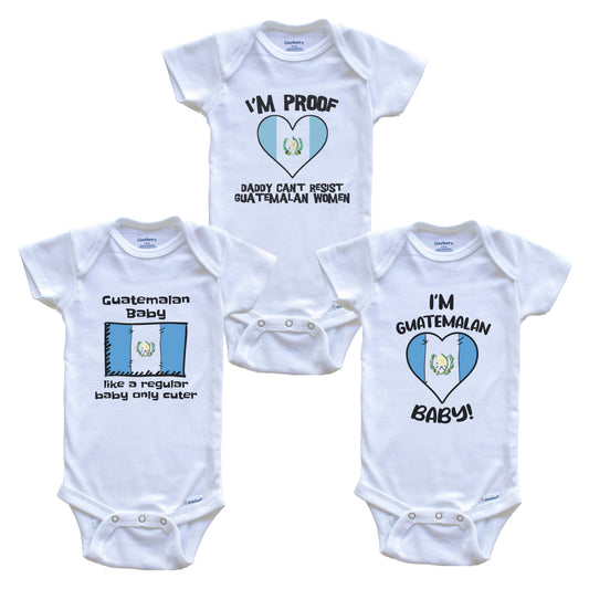 Mom is Guatemalan Baby Bodysuits Funny Guatemala Flag 3 Piece Gift Set
