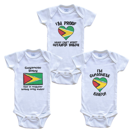Mom is Guyanese Baby Bodysuits Funny Guyana Flag 3 Piece Gift Set