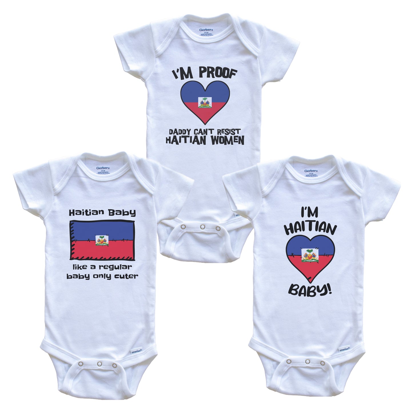 Mom is Haitian Baby Bodysuits Funny Haiti Flag 3 Piece Gift Set
